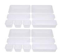jojofuny Organisateur de Tiroir Modulable 16 Pièces Blanc 24x16x9 Cm, Boîte de Rangement Compartimentée en Plastique pour Maquillage, Cosmétiques et Bureau, Rangement Tiroir Salle
