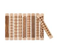 jojofuny Rouleaux à Pâtisserie Texturés en Bois de Hêtre - 10 Pièces - Outils de Modelage D’Argile pour Poterie et Pâte Polymère - Rouleaux à Motifs Embossés pour Sculpture et Création