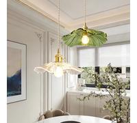 JOJOM E27 Feuille de lotus Verre Vintage nordique Luminaires Pendentif en forme de fleur verte Couleur transparente lustre Décoration intérieure Salon Chambre Restaurant Hôtel(B)