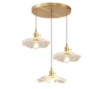 JOJOM E27 Feuille de lotus Verre Vintage nordique Luminaires Trois têtes Pendentif en forme de fleur verte Couleur transparente lustre Décoration intérieure Salon Chambre Restaurant Hôtel(A1)