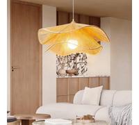JOJOM Lustre au look bohème Lampe tissée à la main Corde de Chanvre beige blanc suspension luminaire Hauteur Réglable Pour salon cuisine chambre Restaurant Salon de thé(A,60cm)
