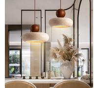 JOJOM Wabi-sabi En Travertin Jaune suspension luminaire LED En Pierre Naturelle Lustre éclairage de Chevet Suspendu En Bois Lustres Réglable En Hauteur Adapté à Salon cuisine chambre(B20)
