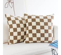 JOJUSIS Lot de 2 housses de coussin décoratives à motif damier de style luxueux pour canapé et chambre à coucher - Kaki, 45,7 x 45,7 cm