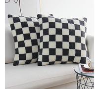 JOJUSIS Lot de 2 housses de coussin décoratives à motif damier de style luxueux pour canapé et chambre à coucher - Gris, 45,7 x 45,7 cm