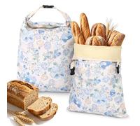 Jokapy Lot de 2 sacs à pain en cire d'abeille - Conservation au frais - Réutilisables - Avec poche intérieure amovible et poignée - 42 x 32 cm, Fleur bleue., /