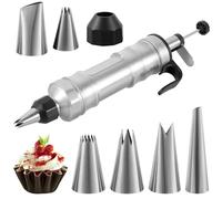 Jokapy Seringue à gâteau en acier inoxydable - Seringue à pâtisserie avec 6 douilles - Seringue à crème réutilisable pour gâteaux, gadgets à cupcakes - Seringue professionnelle pour cupcakes, gâteaux