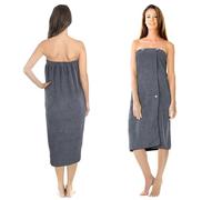 Jokisa Paréo de sauna pour femme, serviette de sauna avec boutons - Serviette de sauna femme en microfibre 400 g/m², avec poches et bande élastique, convient pour sauna, salle de bain, piscine (gris)