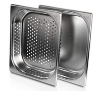 jokobela 2 pièces GN-container set : : 1x perforé / 1x non perforé | pour les cuiseurs à vapeur Gaggenau, Miele, Siemens (acier inoxydable, lavable au lave-vaisselle, GN 1/2, 32,5x26,5x 6,5cm)