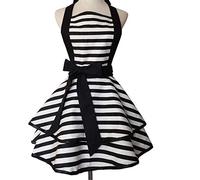 Joli Bande Rétro Coton Tablier Cuisine Cuisson Pâtisserie Fête Robe Femme Filles pour Chef Serveurs Jardinage Café Magasin Catering Travail Barbecue Ménage Nettoyage - Noir
