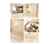 Joli Coon Coffret en bois pour demande le témoin, Veux-tu être mon témoin | Vraies fleurs séchées, emplacement photo avec aimant en cœur, gravure intérieure, fermoir métallique, prêt à offrir