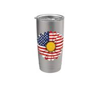 Joli drapeau américain patriotique marguerite tournesol motif floral Gobelet isotherme en acier inoxydable double paroi