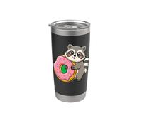Joli raton laveur câlin donut kawaii dessin animé Sweet Art Gobelet isotherme en acier inoxydable double paroi