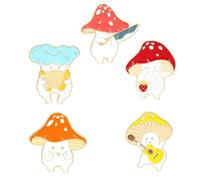 Jolie Broche Champignon Créative 5Pcs en Alliage, Ambiance Noël | Lot de 5, Style Dessin Animé, Badge à Goutte Huile, pour Vêtements et Fêtes