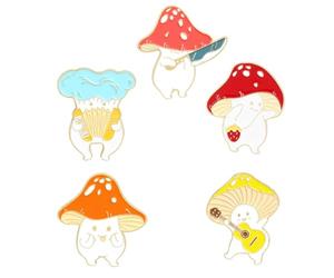 Jolie Broche Champignon Créative 5Pcs en Alliage, Ambiance Noël | Lot de 5, Style Dessin Animé, Badge à Goutte Huile, pour Vêtements et Fêtes