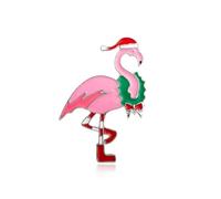 Jolie broche de Noël en forme de flamant rose pour femme - Épinglette en émail rose - Excellent cadeau de festival pour la famille et les amis