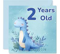 Jolie carte d'anniversaire 2 ans - Deux Aujourd'hui et rugissant avec joie - Dinosaure aquarelle avec branches feuillées dans des tons pastel doux - Carré de 145 mm, enveloppe incluse