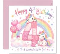 Jolie carte d'anniversaire 4 ans - Licornes magiques et arcs-en-ciel