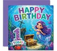 Jolie carte d'anniversaire - Faites une éclaboussure lors de leur journée spéciale - Sirène fantaisiste et scène sous-marine avec des créatures marines ludiques - Carré de 145 mm, enveloppe incluse