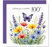 Jolie carte d'anniversaire pour 100e anniversaire avec motif fleurs et papillons - Carte d'anniversaire florale pour 100 ans