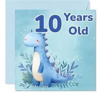 Jolie carte d'anniversaire pour 10e anniversaire - Dinosaure aquarelle bleue entourée d'un feuillage luxuriant - Carré de 145 mm, enveloppe incluse