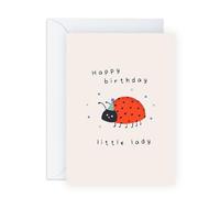 Jolie carte d'anniversaire pour filles - « Happy Birthday Little Lady » - Cadeaux pour fille, nièce, enfants, coccinelle dans un chapeau - Livré avec des autocollants amusants