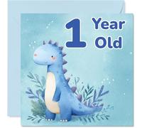 Jolie carte d'anniversaire - Roars of Delight for Their Big Day - Aquarelle dinosaure et feuillage dans des tons turquoise doux - Carré de 145 mm, enveloppe incluse