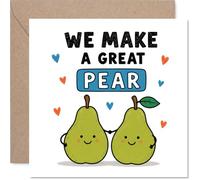 Jolie carte d'anniversaire - We Make a Great Pair - Poires ludiques de dessin animé tenant la main avec des accents de cœur, Saint-Valentin - Carré de 145 mm, enveloppe incluse