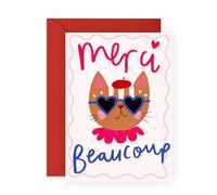 Jolie carte de remerciement en forme de chat français pour elle et lui - « Merci Beaucoup » - Carte de vœux amusante et élégante pour les amis, les mamans à fourrure, les amoureux des chats, les