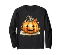 Jolie Citrouille d'halloween Jack O Lantern Aquarelle Manche Longue