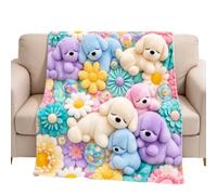 Jolie couverture thermique en flanelle avec imprimé chien et fleur | Couverture pelucheuse pour automne/hiver, maison, bureau, voyage, sieste, canapé, lit, 150 x 200 cm