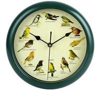 Jolie horloge murale, horloge aux chants d'oiseaux, élégante, horloge murale décorative, 12 chants d'oiseaux indigènes, sons naturels originaux, horloge pour le salon et la chambre à coucher, (verte)