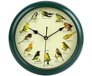 Jolie horloge murale, horloge aux chants d'oiseaux, élégante, horloge murale décorative, 12 chants d'oiseaux indigènes, sons naturels originaux, horloge pour le salon et la chambre à coucher, (verte)