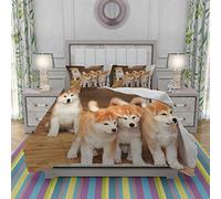 JOLIEAN Ensemble de Housse de Couette,Literie,Four Puppies of Japanese Akita Inu Breed Dog,Microfibre,200x200cm avec 2 Taies Doreiller 50x80cm