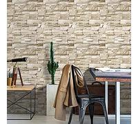 JOLIHOME Kaki Effet de Brique de Pierre Papier Peint Jaune Rock Peler et Coller le Papier de Contact Rouleau D'autocollant Mural Plastique Adhésif Film Vinyle pour Cuisine Salle de Bains 44.5x500cm