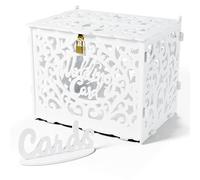 Jolik Grande Boîte à Cartes de Mariage en Bois, Vintage Boîte aux Lettres Tirelire de Mariages avec Cadenas et Fente Urne Mariage pour Mariage, Anniversaire, Réception, Fiançailles, Fête (Blanc