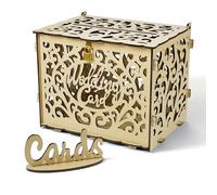 Jolik Grande Boîte à Cartes de Mariage en Bois, Vintage Boîte aux Lettres Tirelire de Mariages avec Cadenas et Fente Urne Mariage pour Mariage, Anniversaire, Réception, Fiançailles, Fête (Jaune)