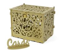 Jolik Grande Boîte à Cartes de Mariage en Bois, Vintage Boîte aux Lettres Tirelire de Mariages avec Cadenas et Fente Urne Mariage pour Mariage, Anniversaire, Réception, Fiançailles, Fête (Doré