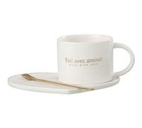 JOLIPA Coffret tasse, soucoupe en porcelaine blanche et cuillère coeur BLANC G