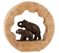 JOLIPA Décoration à poser en manguier et résine Éléphants - Hauteur 28 cm - Largeur 29 cm - Profondeur 6.5 cm BOIS G