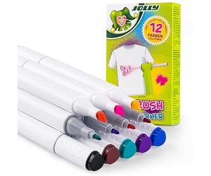 JOLLY Marqueur Textile, Recharge pour aérographe Textile ou comme Stylo Textile Normal, 12 Couleurs avec Pointe épaisse et Fine, pour Textiles de Toutes Sortes, Lavable en Machine après Fixation