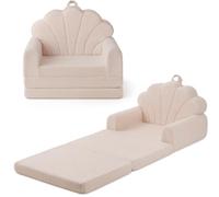 JOLLY MINO Fauteuil Enfant Convertible - Canapé et Lit d'Appoint (Beige) | 2 en 1, chauffeuse 1 place en mousse, housse bouclette lavable à 30°C, meuble chambre enfant, coin lecture