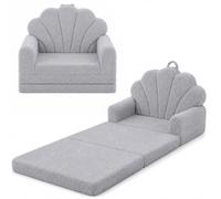 JOLLY MINO Fauteuil Enfant Convertible - Canapé et Lit d'Appoint (Gris) | 2 en 1, chauffeuse 1 place en mousse, housse bouclette lavable à 30°C, meuble chambre enfant, coin lecture