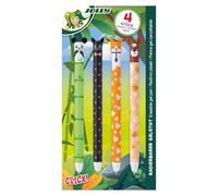 JOLLY Stylos gel effaçables - Encre thermique bleue - Système de clic sans capuchon - Tige ergonomique extra épaisse - Capuchon gomme intégré - Rechargeable avec mines standard - 4 motifs d'animaux