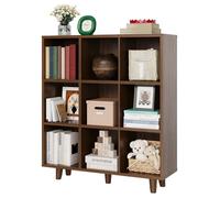 JOLLYTOP Bibliothèque 9 cubes style mid-century, étagère ouverte sur pieds en bois, finition brun rustique, anti-basculement