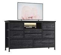 JOLLYTOP Commode 8 Tiroirs avec LED & Prises USB - Meuble TV/Entrée Vintage - Métal et Bois - 120 cm - Black Willow