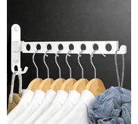 JOLY FANG Étendoir à Linge Mural Rabattable Blanc en Aluminium, Pliable pour Intérieur et Extérieur, Séchoir à Linge pour Salle de Bain, Balcon et Buanderie