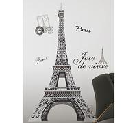 Jomoval Room Mates Stickers muraux repositionnables Tour Eiffel, Noir