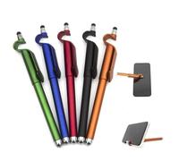 JOMPENS Lot de 5 stylos à bille multifonctions 4 couleurs, support de téléphone intégré et stylet capacitif, stylo d'écriture rétractable de 0,5 mm, stylos à encre ergonomique assortis pour un usage