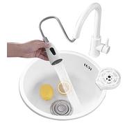 JOMRTS Bassine simple en acier inoxydable durable blanc pour comptoir d'évier rond de petite taille pour balcon, vaisselle, mini comptoir simple (blanc, 36 x 36 x 20 cm)