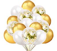 Jonami 50 Ballons Or Blanc Confettis. 321057-40 Ballons de Baudruche Or et Blanc +10 Ballons Latex Transparent avec Confettis d'Or pour Deco Anniversaire, Fête Mariage 50 Blanc Confetti